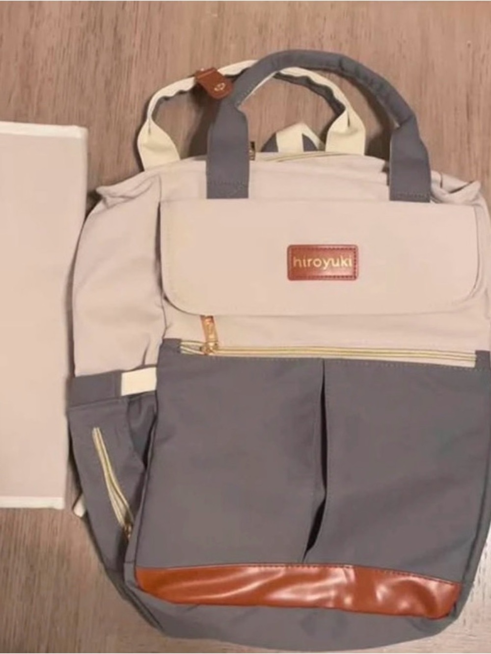 Two-Tone Gray & Cream Backpack Diaper Bag - Picture 4 of 14